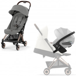 Коляска Cybex Coya Rosegold Frame Cloud T i-Size Platinum White Plus Mirage Grey с дождевиком и бампером