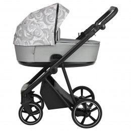 ROAN Коляска 2 в1 Sol короб + прогулка Flowers/Gray/Black/руч.Черный (2 места)