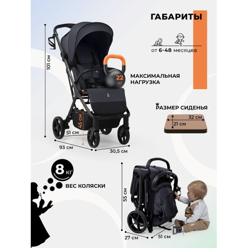 Прогулочная коляска Sweet Baby Aura Plus Basic SBL 427573 Grey