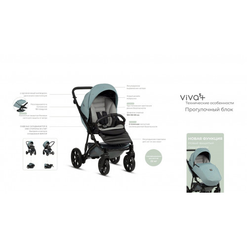 Детская коляска Tutis Viva 5 Plus Leather 2024 3 в 1 1452045 Aquamarine